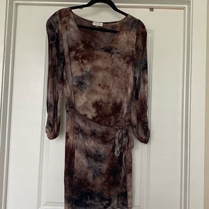 Tie Dye Long Sleeve Wrap Dress